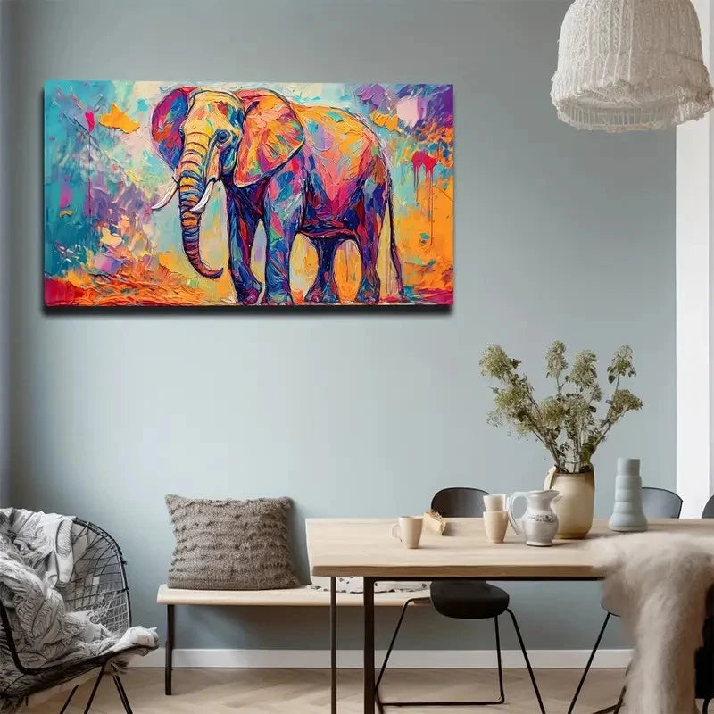 Vibrant Abstract Elephant Wall Art canvas office home room framed 120x60cm