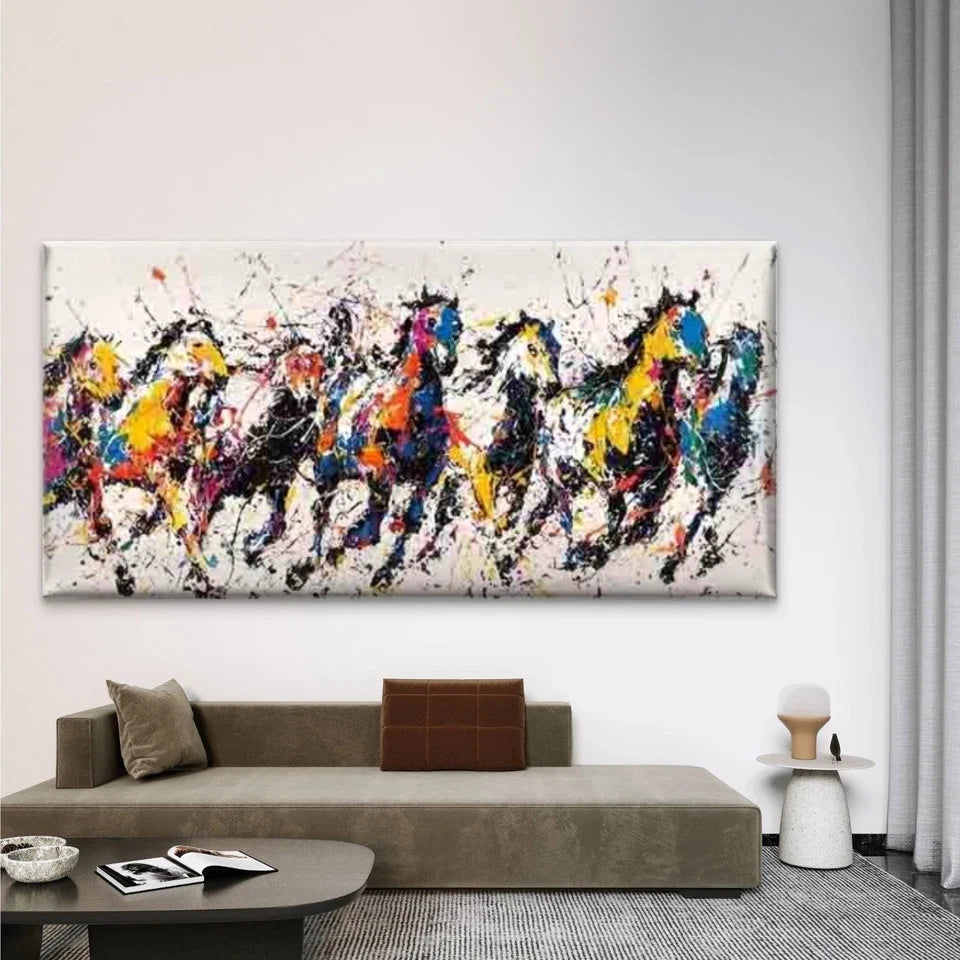 Running Horses Wall Art Canvas Office Home Room Framed 120x60cm