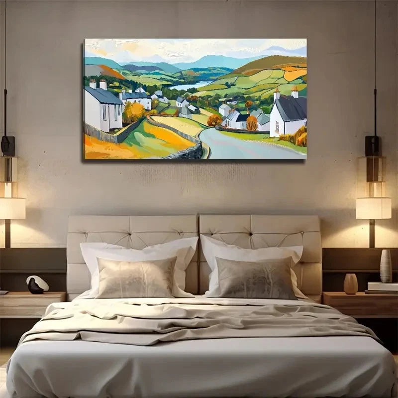 Abstract Fields White House Wall Art Canvas Office Home Room Framed 120x60cm