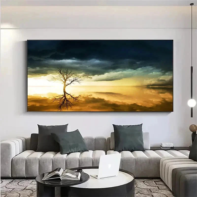 Vibrant Sky & Silhouette Wall Art Canvas Office Home Room Framed 120x60cm