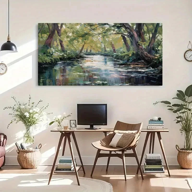 Serene Forest River Perfect Wall Art Canvas Office Home Room Framed 120x60cm