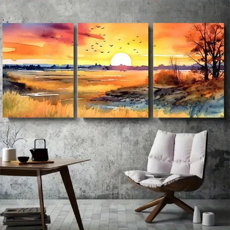 3pcs Autumn Meadow Boho Nature Wall Art Set Canvas Framed 40x60cm - High Quality Print 100% Australian Made Wall Canvas Ready to Hang