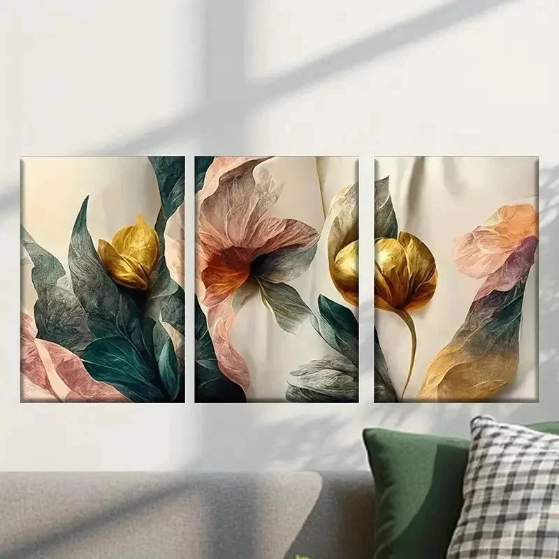 3pcs Bunch of Flowers with Leaves Wall Art Set Canvas Framed 40x60cm - High Quality Print 100% Australian Made Wall Canvas Ready to Hang - Bella Home Decor