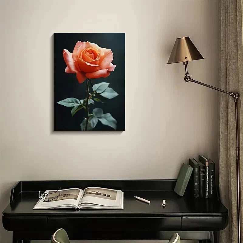 Vibrant Orange Rose Painting 40x60cm Metal Print Ready to Hang