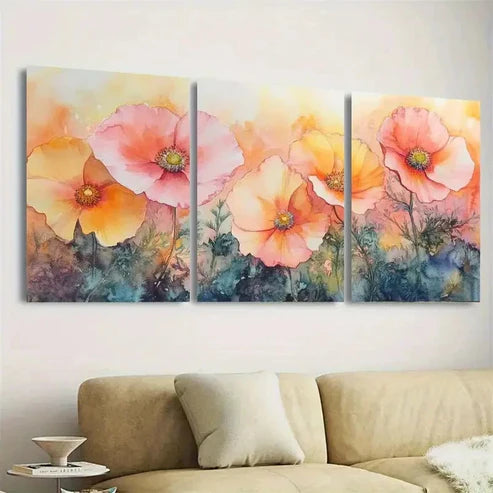 3pcs Serene Blooms Wall Art Set Canvas Unframed - High Quality Print 100% Australian Made Wall Canvas - Bella Home Decor