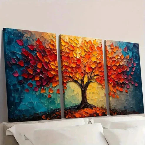 3pcs Vibrant Autumn Tree with Golden Leaves Wall Art Set Canvas Unframed - High Quality Print 100% Australian Made Wall Canvas