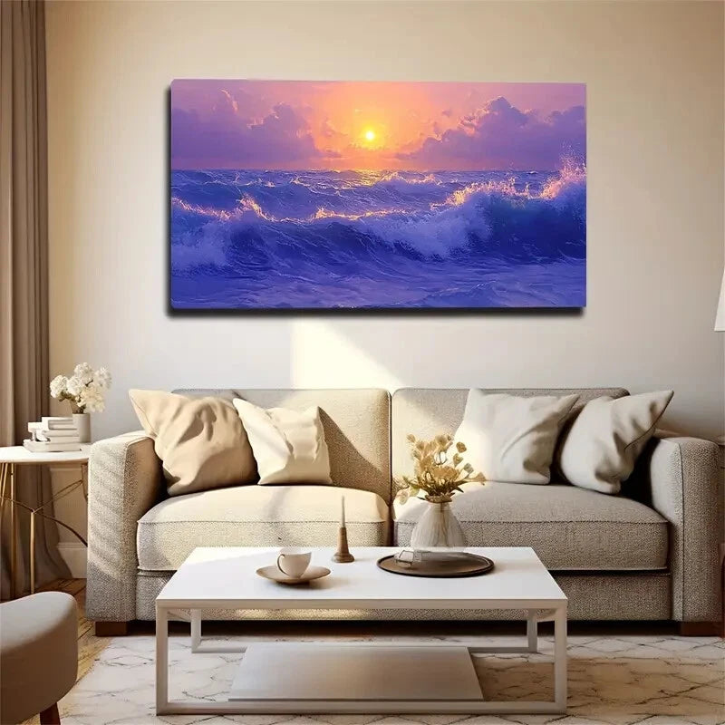 Sunset Seascape Warm Glow Wall Art Canvas Office Home Room Framed 120x60cm - Bella Home Decor