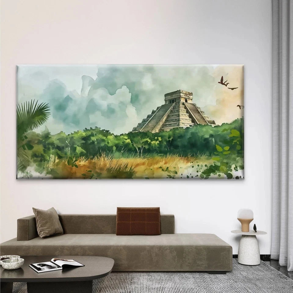 Ancient Mayan Pyramid Wall Art Canvas Office Home Room Framed 120x60cm