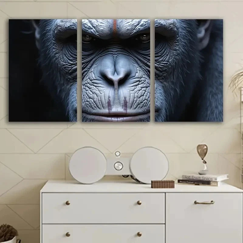 3pcs Intense Gorilla Portrait Wall Art Set Canvas Framed 40x60cm - High Quality Print 100% Australian Made Wall Canvas Ready to Hang