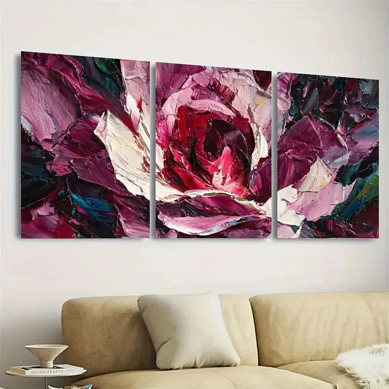 3pcs Rose Flower Thick Layered Luxury Art Wall Art Set Canvas Framed 50x70cm - High Quality Print 100% Australian Made Wall Canvas Ready to Hang