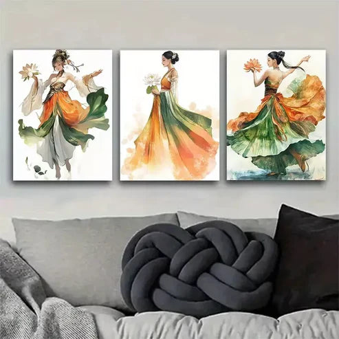 3pcs Traditional Chinese Beauty Dancing Wall Art Canvas Unframed - High Quality Print 100% Australian Made Wall Canvas