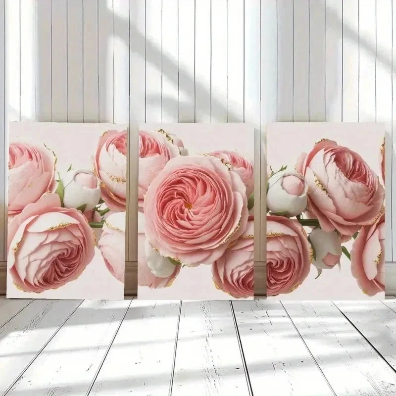 3pcs Pink Rose Elegant Artwork Wall Art Set Canvas Framed 50x70cm - High Quality Print 100% Australian Made Wall Canvas Ready to Hang