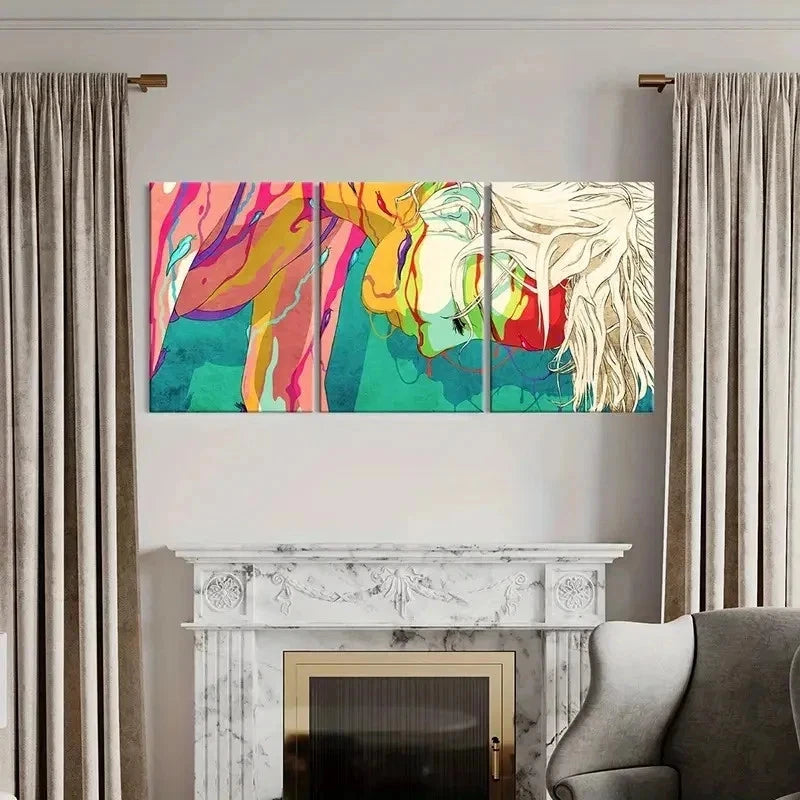 3pcs Fantasy Female with Abstract Color Wall Art Set Canvas Framed 50x70cm - High Quality Print 100% Australian Made Wall Canvas Ready to Hang