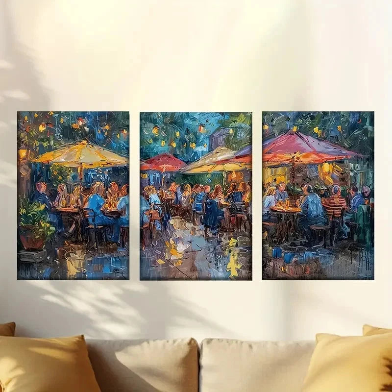 3pcs Lively Cafe in France 60x90cm - High Quality Print 100% Australian Made Wall Canvas Ready to Hang - Bella Home Decor