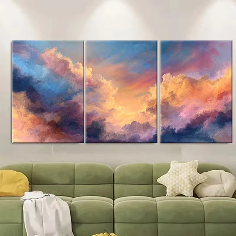 3pcs Cloudy Sky Painting Metal Print Ready to Hang Art