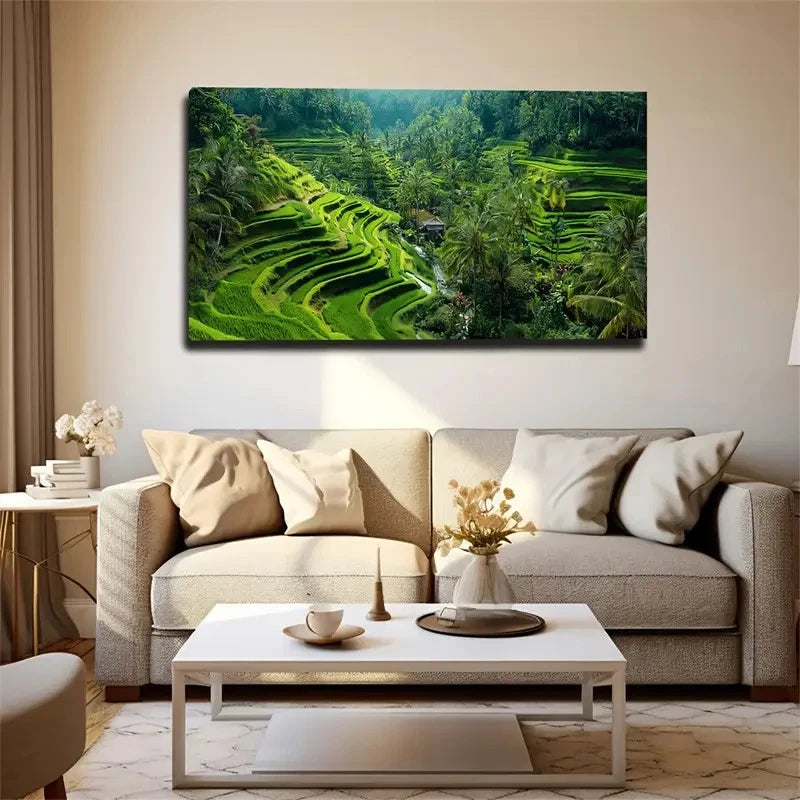 Green Terraces And Tropical Wall Art Canvas Office Home Room Framed 120x60cm