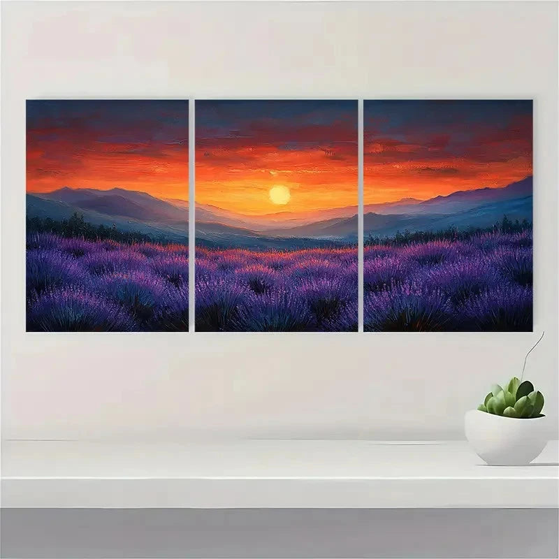 3pcs Pastel Sunset Lavender Field Hills FG Wall Art Set Canvas Framed 60x90cm - High Quality Print 100% Australian Made Wall Canvas Ready to Hang