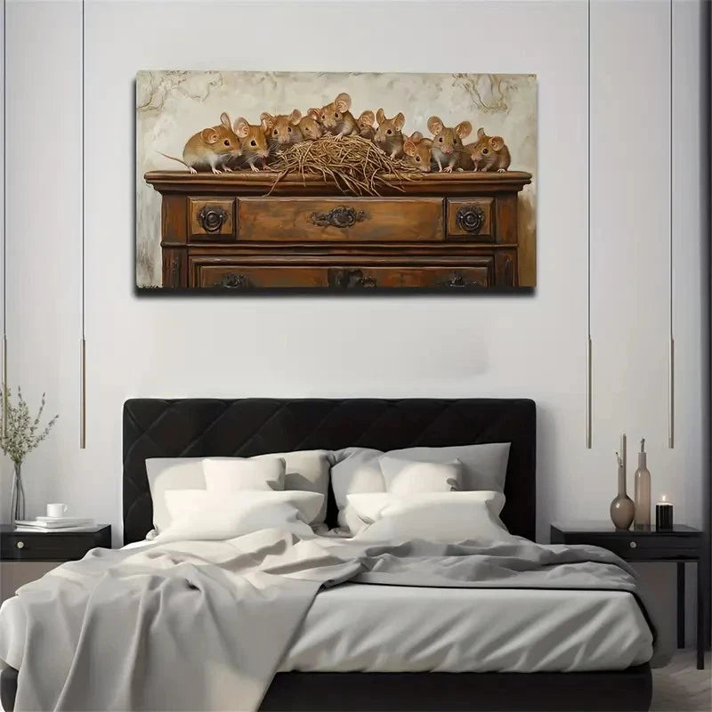 Charming Mouse And Vintage Wall Art Canvas Office Home Room Framed 120x60cm