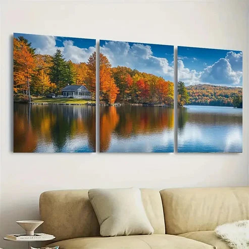 3pcs Great East Lake New Hampshire Lake Wall Art Set Canvas Unframed - High Quality Print 100% Australian Made Wall Canvas - Bella Home Decor