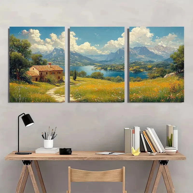 3pcs Extra Hillside Nature Scene Perfect Wall Art Set Canvas Framed 40x60cm - High Quality Print 100% Australian Made Wall Canvas Ready to Hang - Bella Home Decor