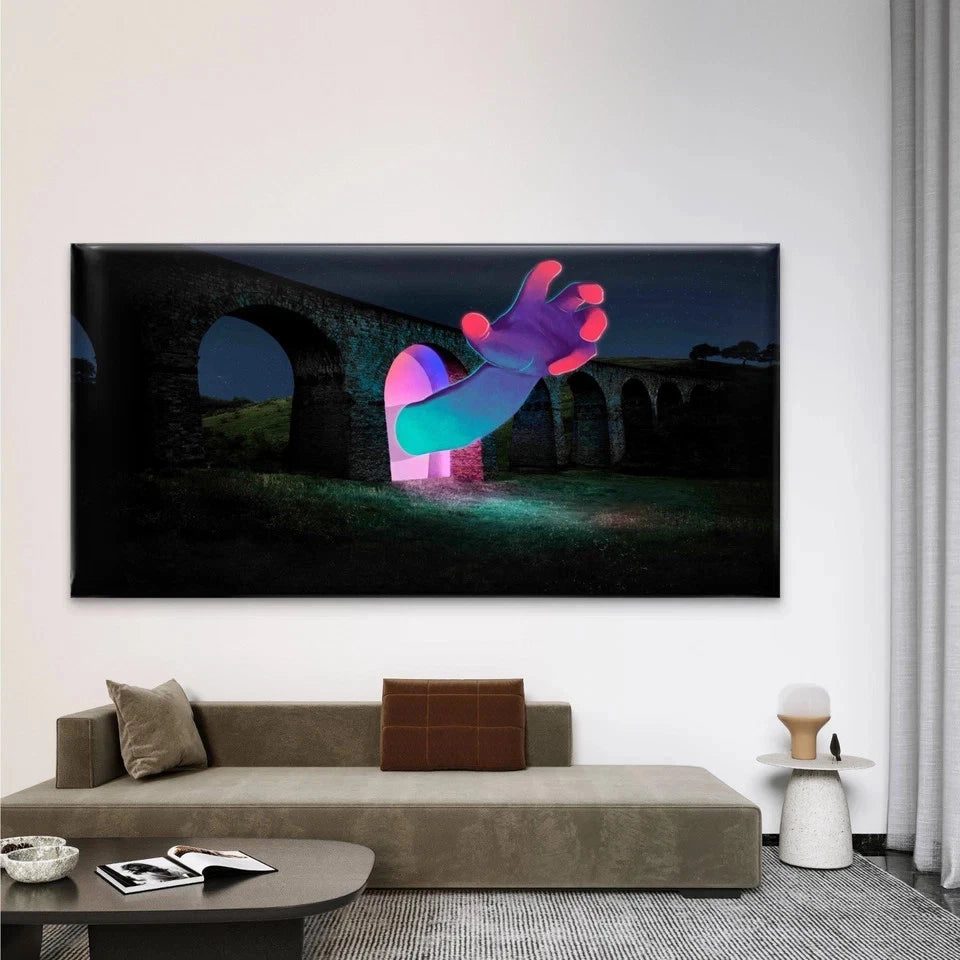 Neon-Colored Hand Wall Art Canvas Office Home Room Framed 120x60cm