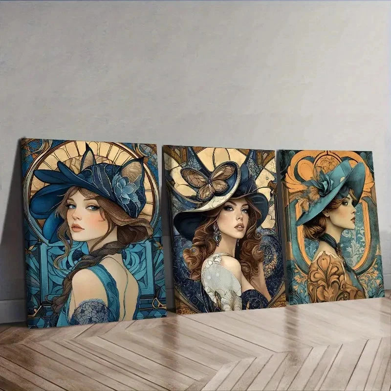 3pcs Beautiful woman Wall Art Set Canvas Framed 50x70cm - High Quality Print 100% Australian Made Wall Canvas Ready to Hang - Bella Home Decor
