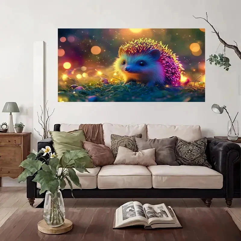 Hedgehog Color Cute Wall Art Canvas Office Home Room Framed 120x60cm