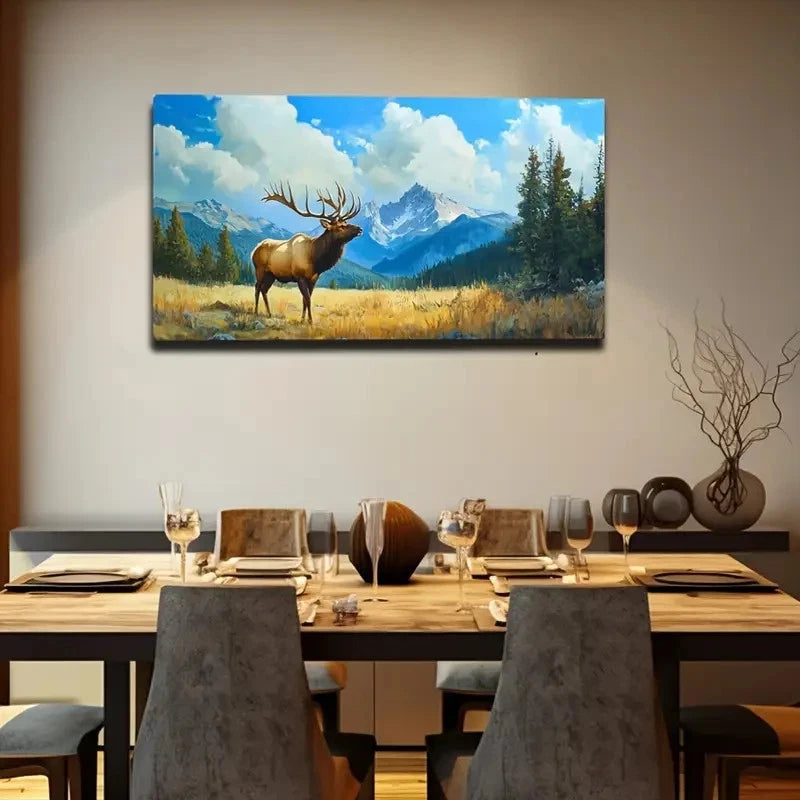 Majestic Elderly Deer Nature Wall Art Canvas Office Home Room Framed 120x60cm