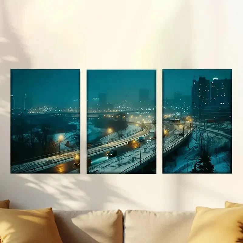 3pcs Cityscape in Foggy Night Wall Art Set Canvas Framed 40x60cm - High Quality Print 100% Australian Made Wall Canvas Ready to Hang - Bella Home Decor