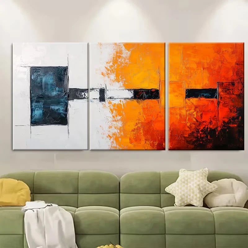 3pcs White Painting Colorful Textured Abstract Metal Print Ready to Hang Art