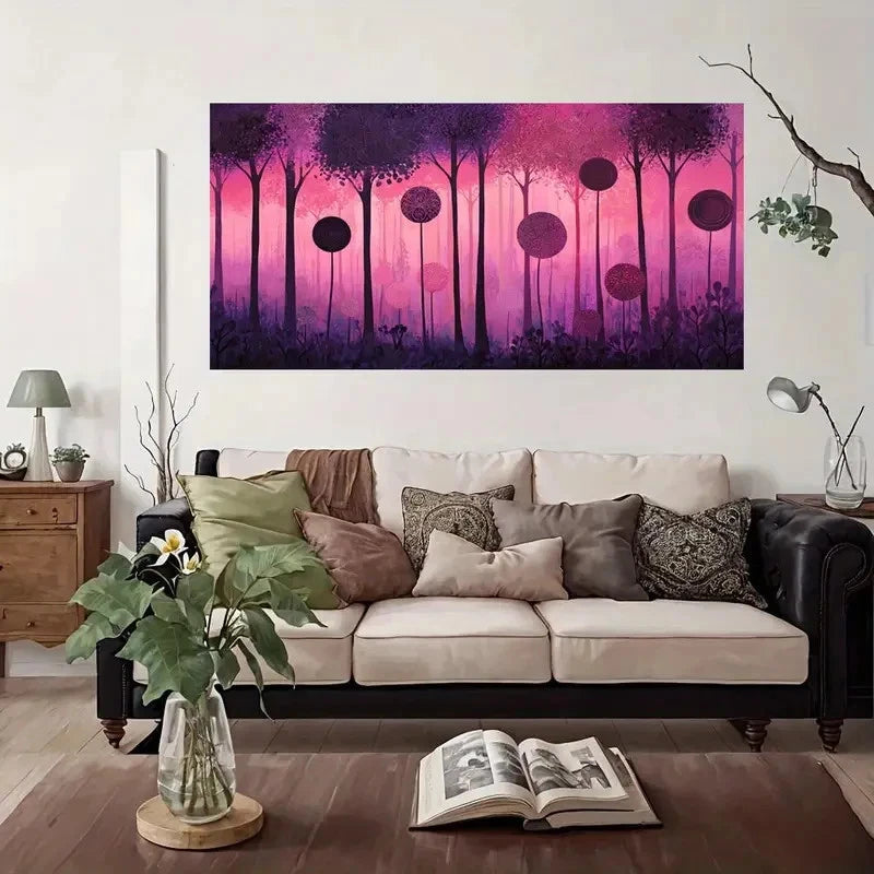 Purple Forest Fantasy Wall Art Canvas Office Home Room Framed 120x60cm