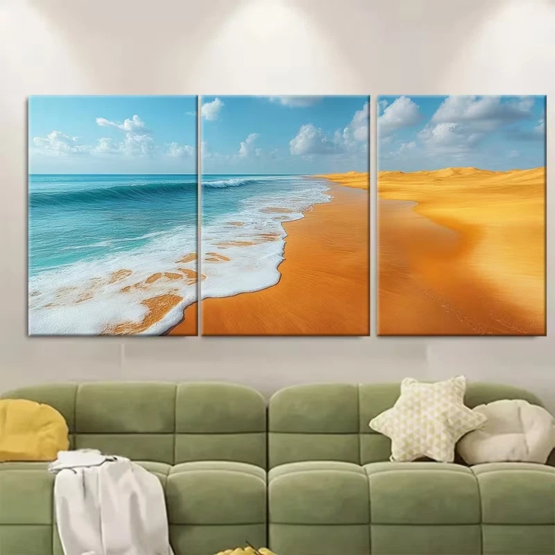 3pcs Beautiful Golden Sand Dunes Metal Print Ready to Hang Art