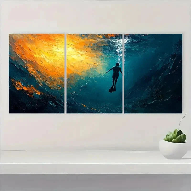 3pcs Deep Dive Swimmer DS Wall Art Set Canvas Framed 40x60cm - High Quality Print 100% Australian Made Wall Canvas Ready to Hang - Bella Home Decor