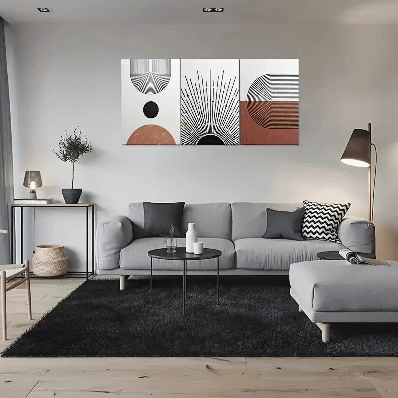 3pcs Modern Abstract Geometric Metal Print Ready to Hang Art