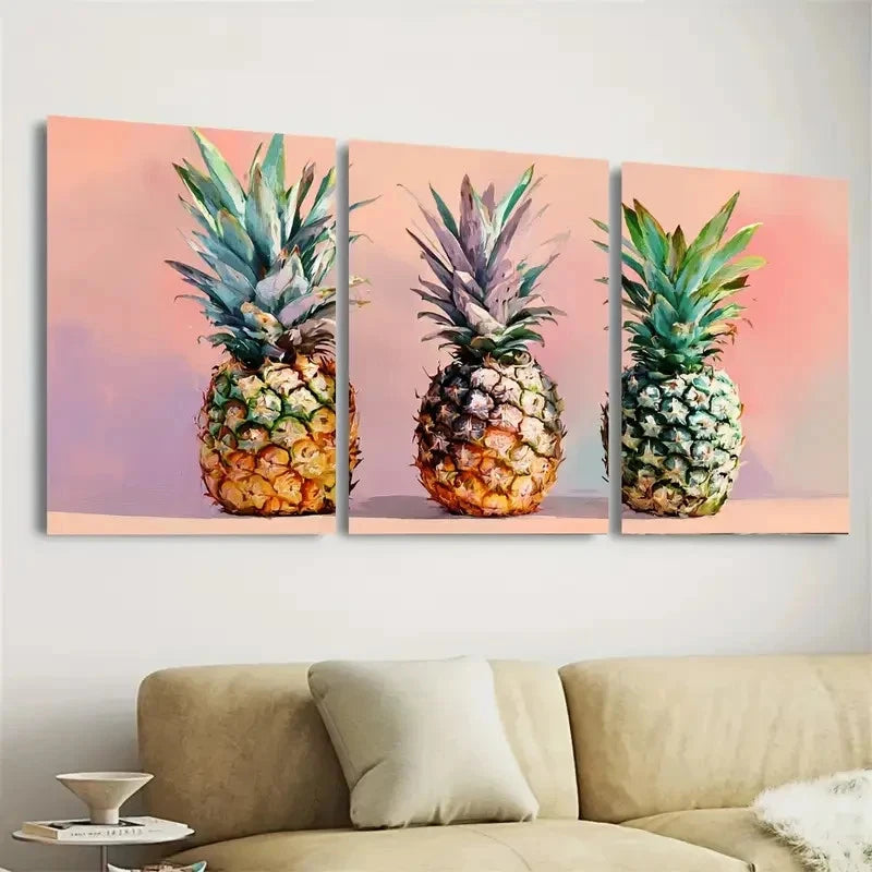 3pcs Pineapple Travel Print Wall Art Set Canvas Framed 40x60cm - High Quality Print 100% Australian Made Wall Canvas Ready to Hang