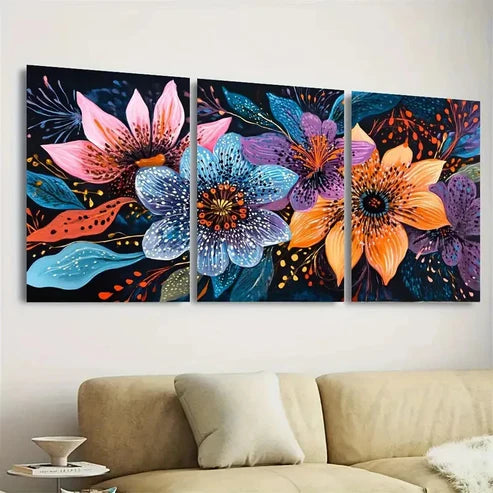 3pcs Vibrant Botanical Art Floral Wall Art Set Canvas Unframed - High Quality Print 100% Australian Made Wall Canvas