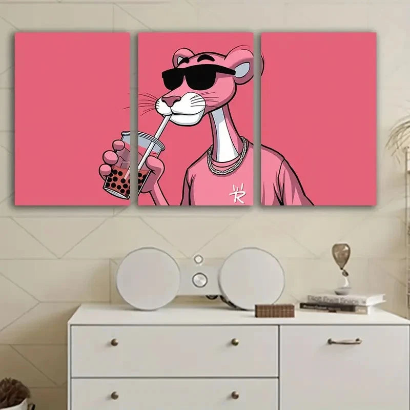 3pcs Pink Leopard Wearing Glasses Wall Art Set Canvas Framed 50x70cm - High Quality Print 100% Australian Made Wall Canvas Ready to Hang