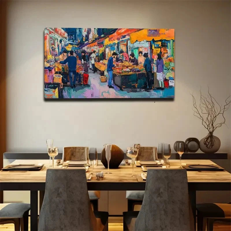 People The Market Wall Art Canvas Office Home Room Framed 120x60cm