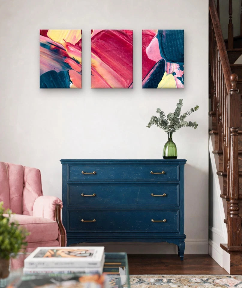 3pcs Abstract Textured Acrylic Art Wall Art Set Canvas Framed 50x70cm - High Quality Print 100% Australian Made Wall Canvas Ready to Hang