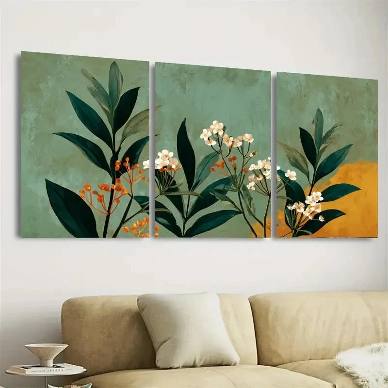 3pcs Vintage Floral Century Modern Art Wall Art Set Canvas Framed 60x90cm - High Quality Print 100% Australian Made Wall Canvas Ready to Hang