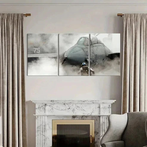 3pcs Military Theme Fighter Jet Through Smoke Wall Art Canvas Unframed - High Quality Print 100% Australian Made Wall Canvas