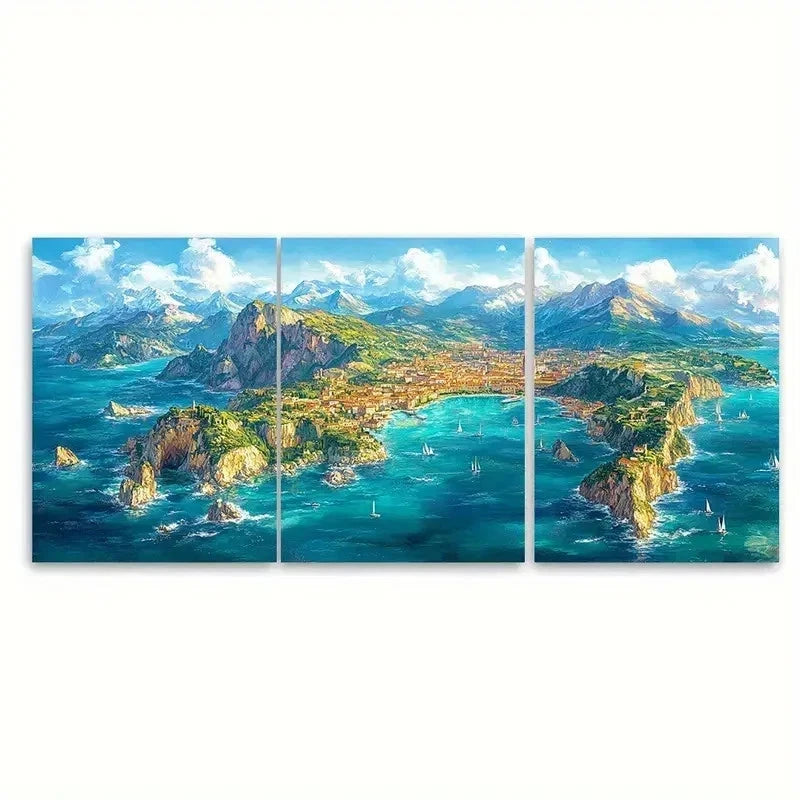 3pcs Italian Map Prints with Natural TI Wall Art Set Canvas Framed 40x60cm - High Quality Print 100% Australian Made Wall Canvas Ready to Hang
