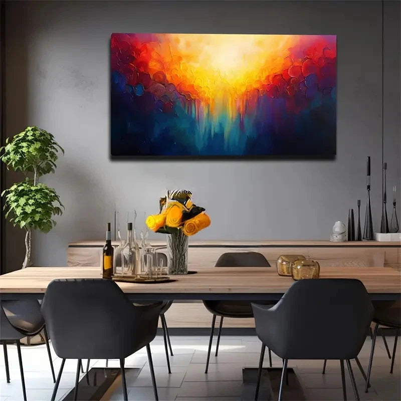 Vibrant Orange Red Yellow Blue Wall Art Canvas Office Home Room Framed 120x60cm