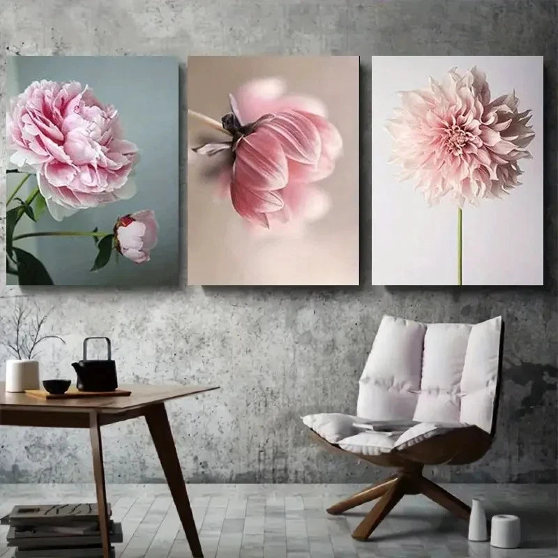 3pcs Pink Peony Dahlia Floral Wall Art Set Canvas Framed 40x60cm - High Quality Print 100% Australian Made Wall Canvas Ready to Hang