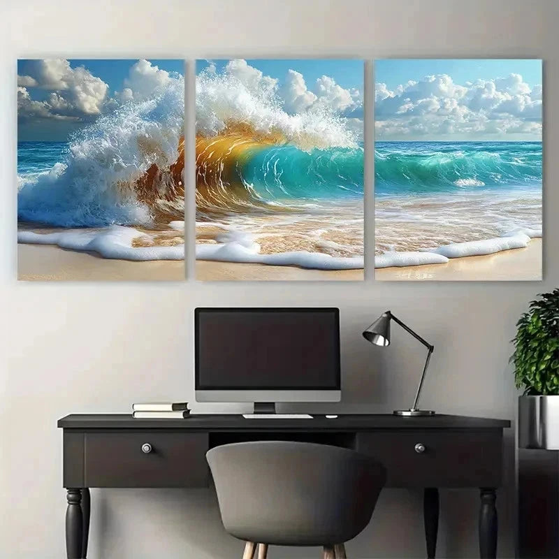 3pcs Summer Seascape Decor Beachy Perfect Wall Art Set Canvas Framed 50x70cm - High Quality Print 100% Australian Made Wall Canvas Ready to Hang