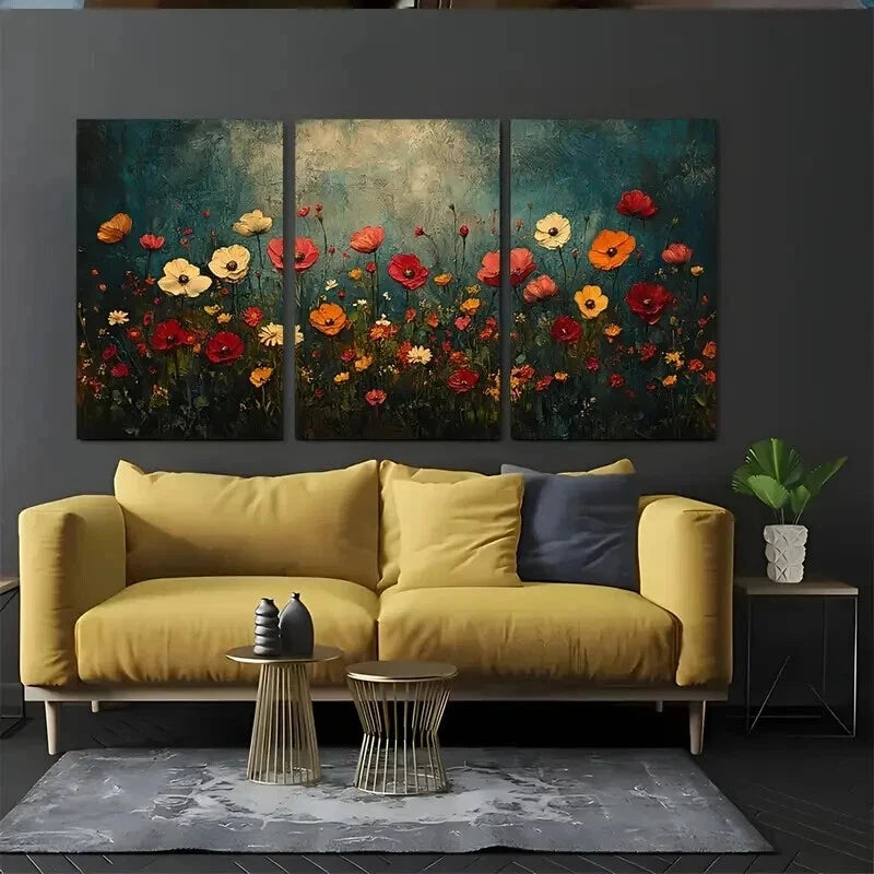 3pcs Dark Floral Meadow Botanical Perfect Wall Art Set Canvas Framed 60x90cm - High Quality Print 100% Australian Made Wall Canvas Ready to Hang - Bella Home Decor