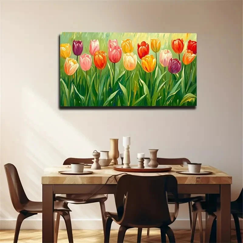 Vibrant Tulip Field Landscape Wall Art Canvas Office Home Room Framed 120x60cm