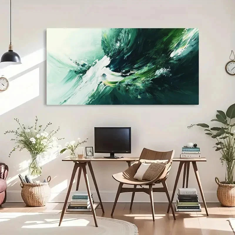 Green And White Aesthetic Wall Art Canvas Office Home Room Framed 120x60cm