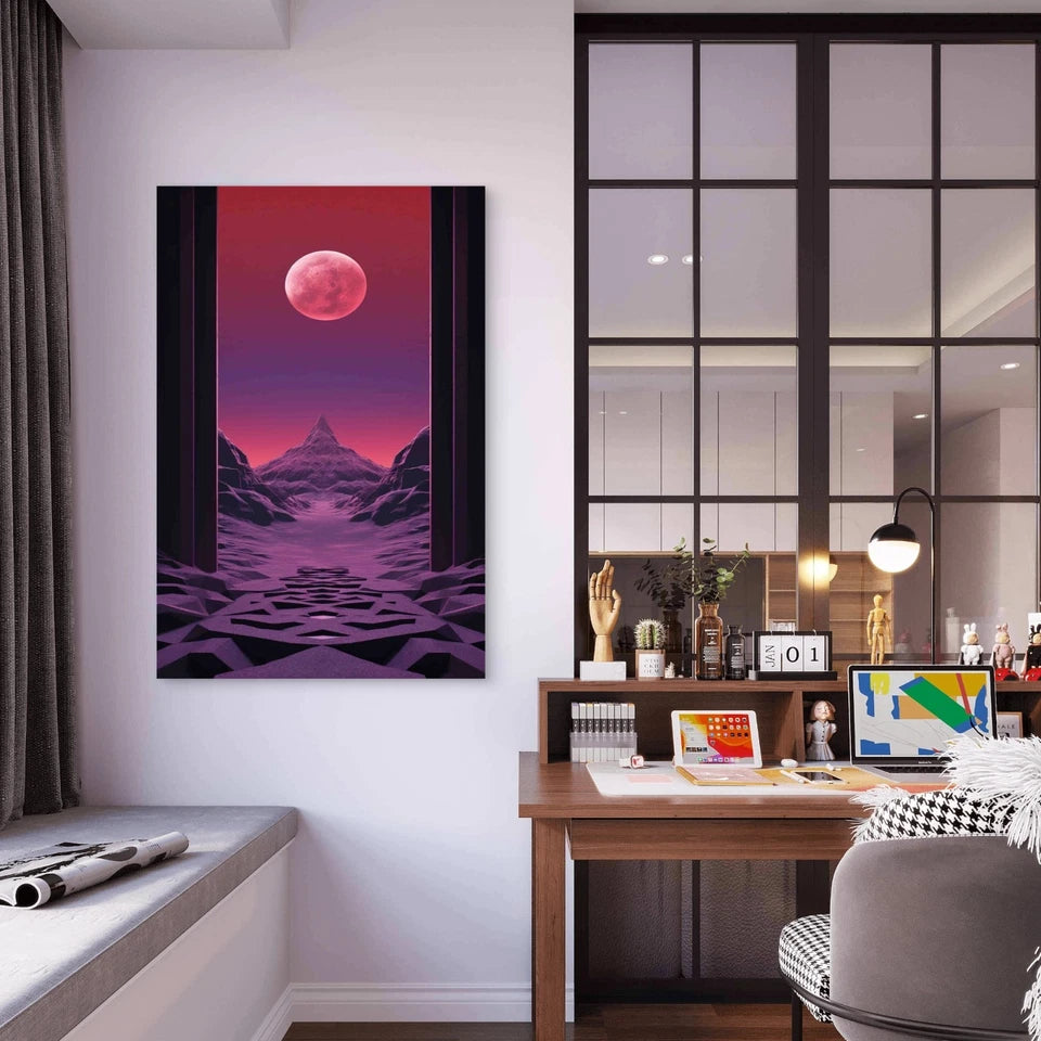 Realistic Moon With Abstract Landscape 40x60cm Metal Print Ready to Hang