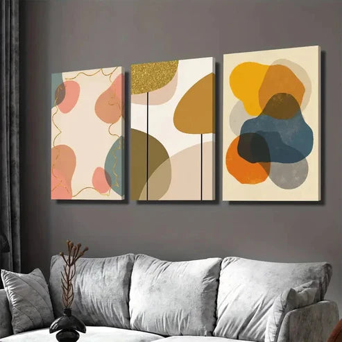 3pcs Modern Abstract Vibrant Geometric Golden Art Set Canvas Unframed - High Quality Print 100% Australian Made Wall Canvas